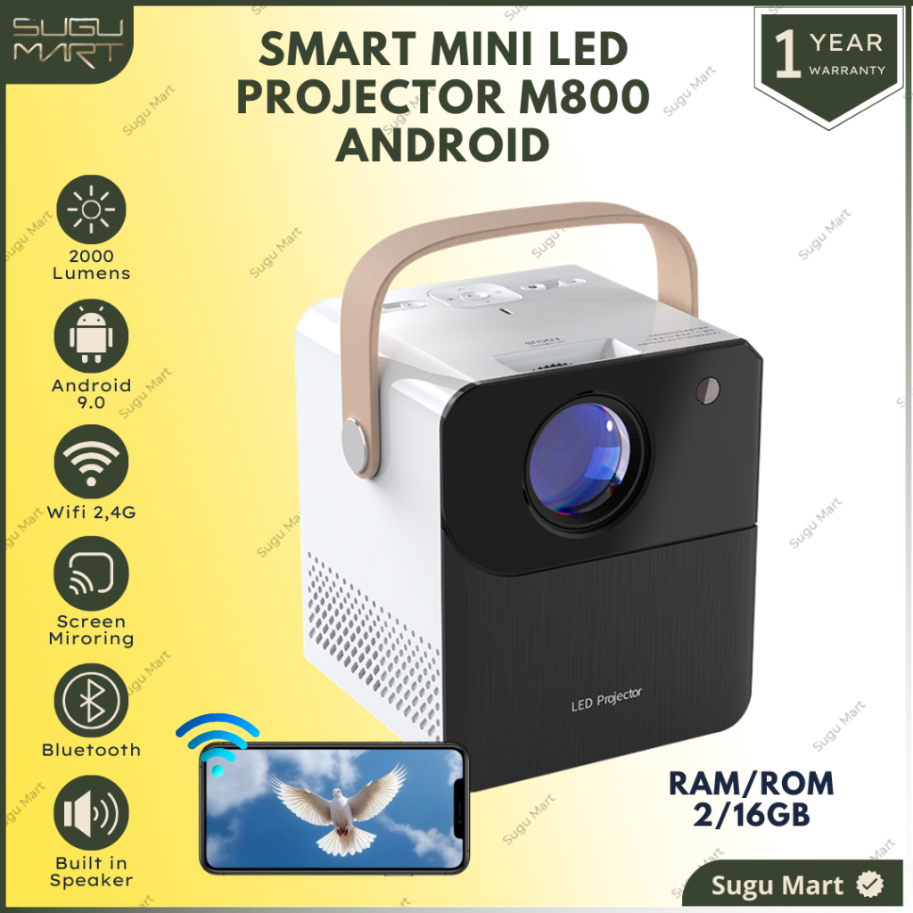 Proyektor Mini Android M800 2000 Lumens 2 / 16 GB Full HD 1080P | Proyektor Android Wifi | Proyektor