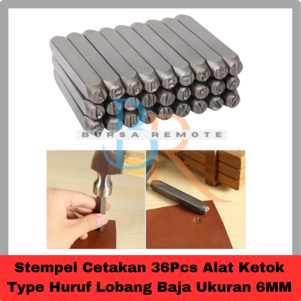 Stempel Cetakan 36Pcs Alat Ketok Type Huruf Lobang Baja Ukuran 6MM