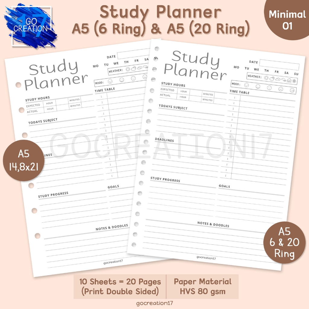 

Buku Planner Kertas Isi Binder Study Plan Simple Minimalis A5