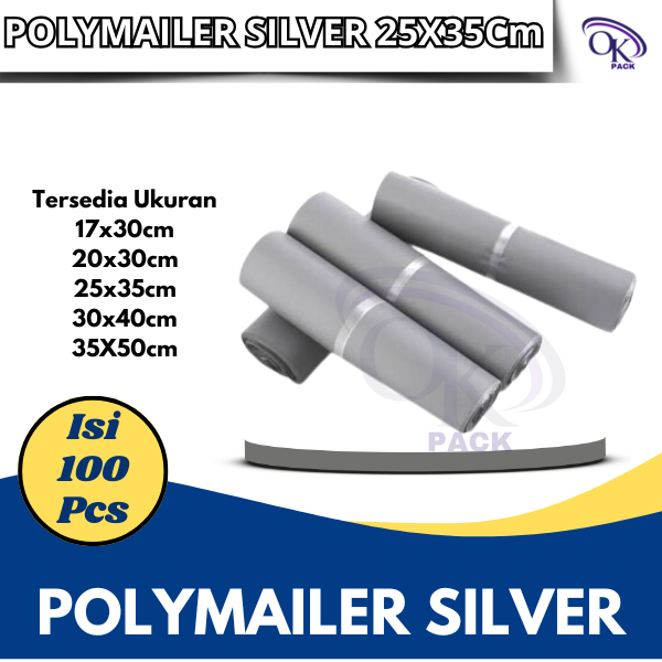PLASTIK POLYMAILER SILVER 25x35 PLASTIK PACKING, ONLINE PACKING, PLASTIK WARNA, WARNA SILVER ISI 100