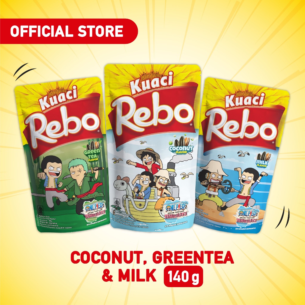 

Rebo Kuaci Bundling 3 PCS 140 Gram - Rasa Coconut, Green Tea & Milk