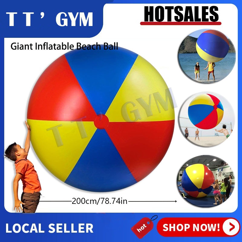 In Stock- Bola Pantai Tiup Raksasa 130Cm/150Cm/200Cm Bola Voli Air Pvc Tebal Tiga Warna Besar