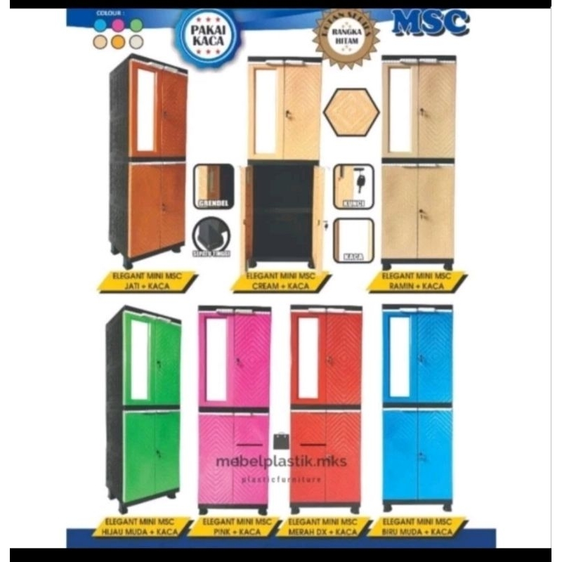Lemari kaca/Lemari Plastik//Lemari Mini 4 Susun MSC Elegant Kunci