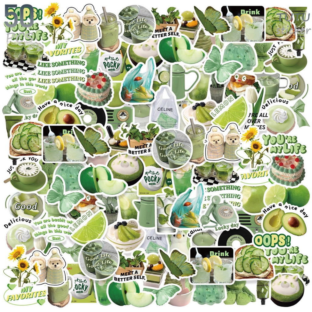 

50 Pcs Boneka Penguin, Kupu-kupu, Minuman Matcha, Kue, Dll. Stiker Dengan Pola Yang Kaya