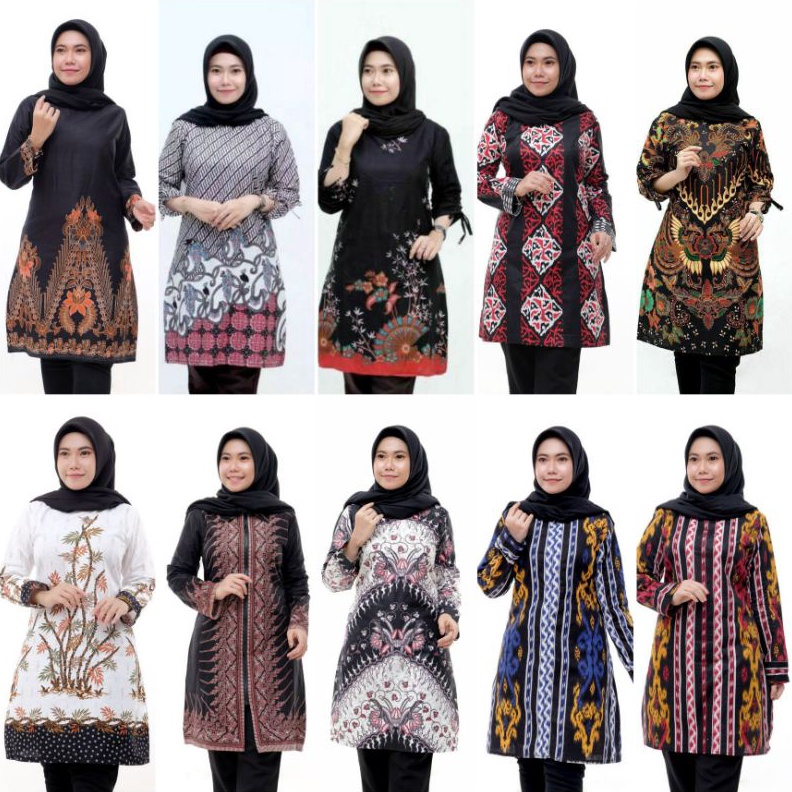KODE R48Z Tunik Batik Atasan Batik Wanita Modern Motif Terbaru M L XL XXL