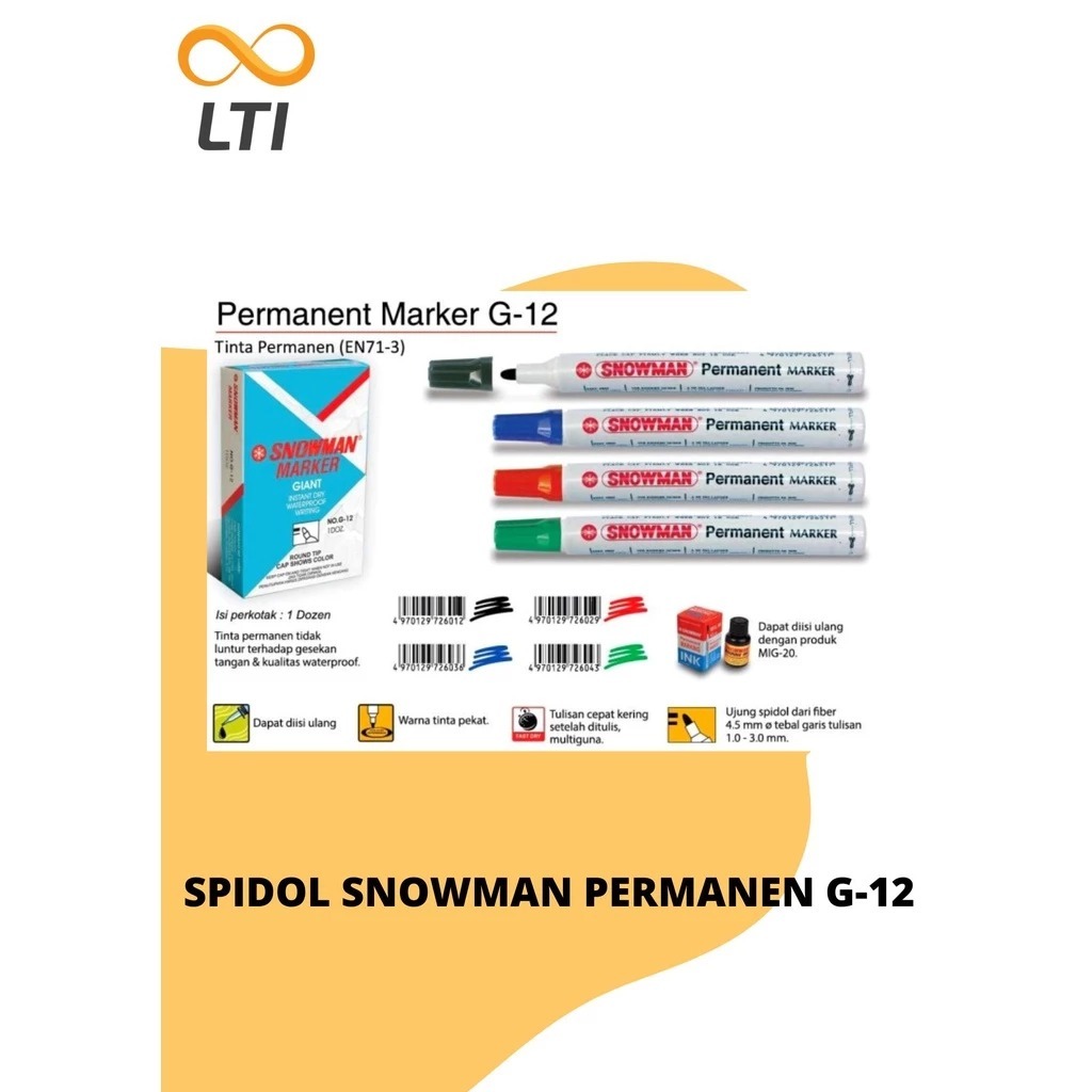 

Spidol Snowman Permanen G 12 / Snowman Permanent Marker G 12 - PCS - MURMER