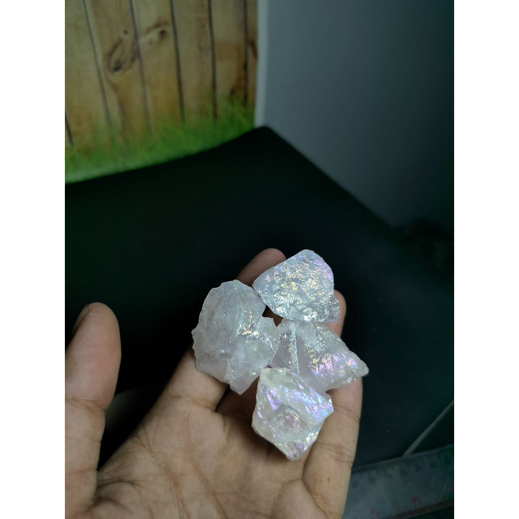 Natural Rose Quartz Rough with Titanium Rainbow Angel Aura (9)