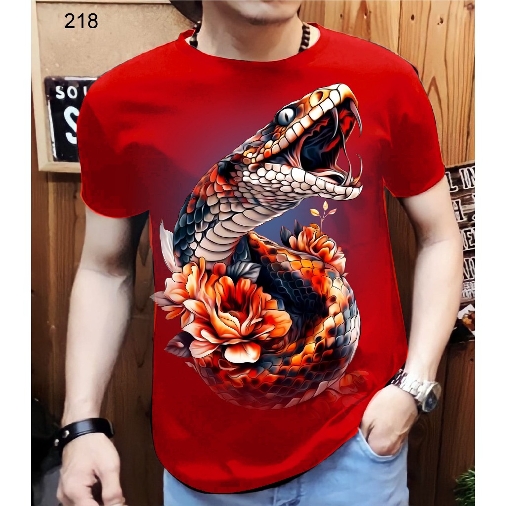 Kaos Distro Pria Terbaru Motif Ular Bunga