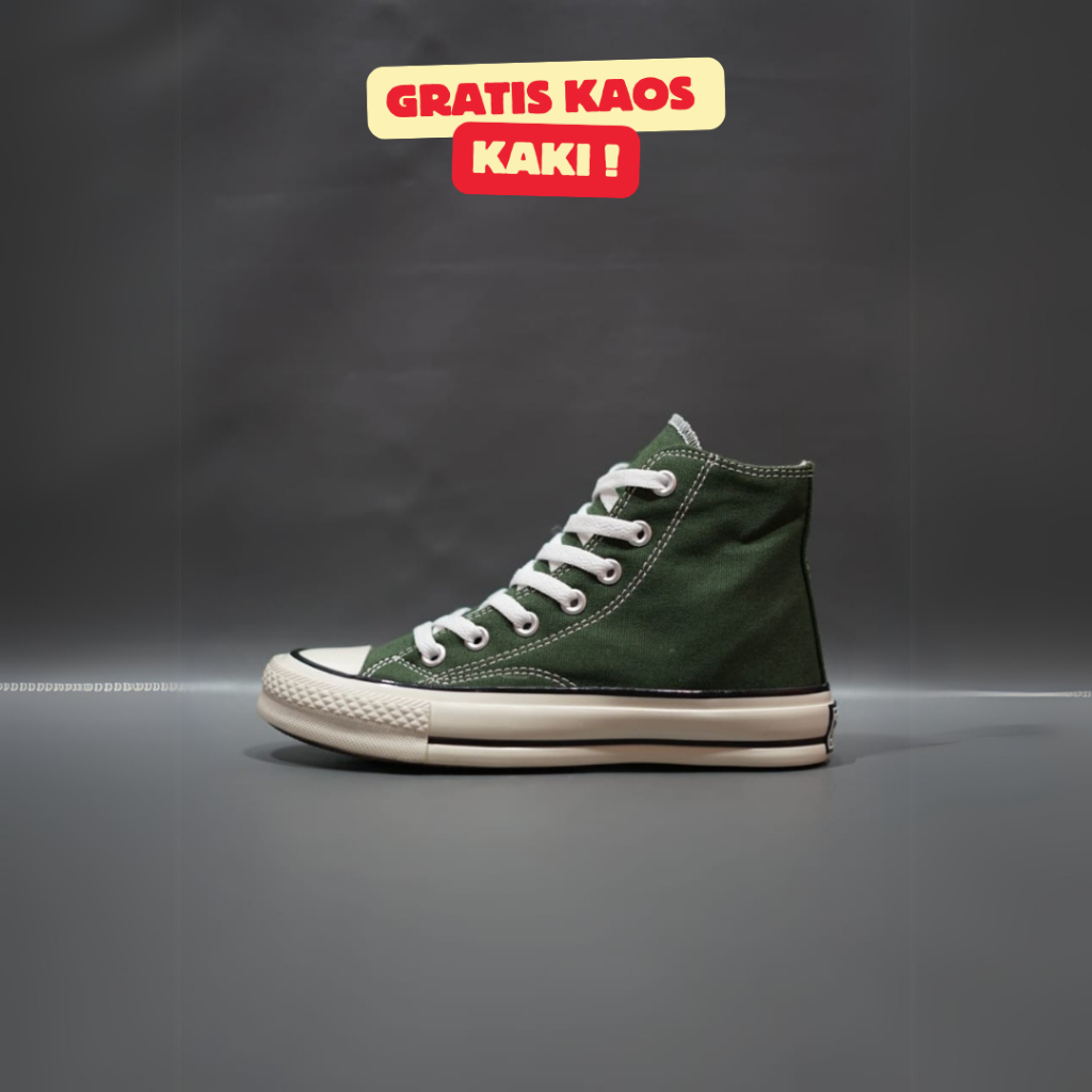 SEPATU CONVERSE 70S HIGH ARMY HERBAL GREEN SOL GLOSSY GRADE ORIGINAL 36-43