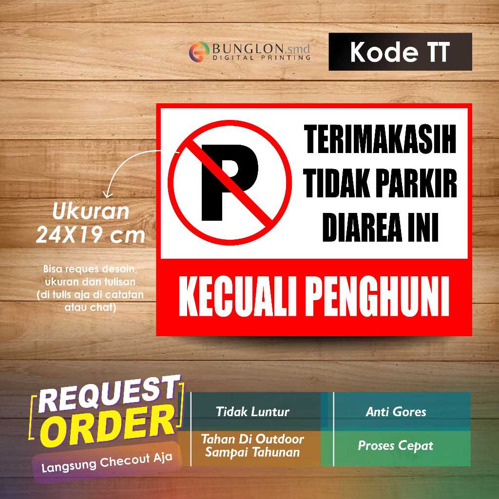 

STIKER TERIMAKASIH TIDAK PARKIR DI AREA INI + LAMINASI KODE TT MERAH