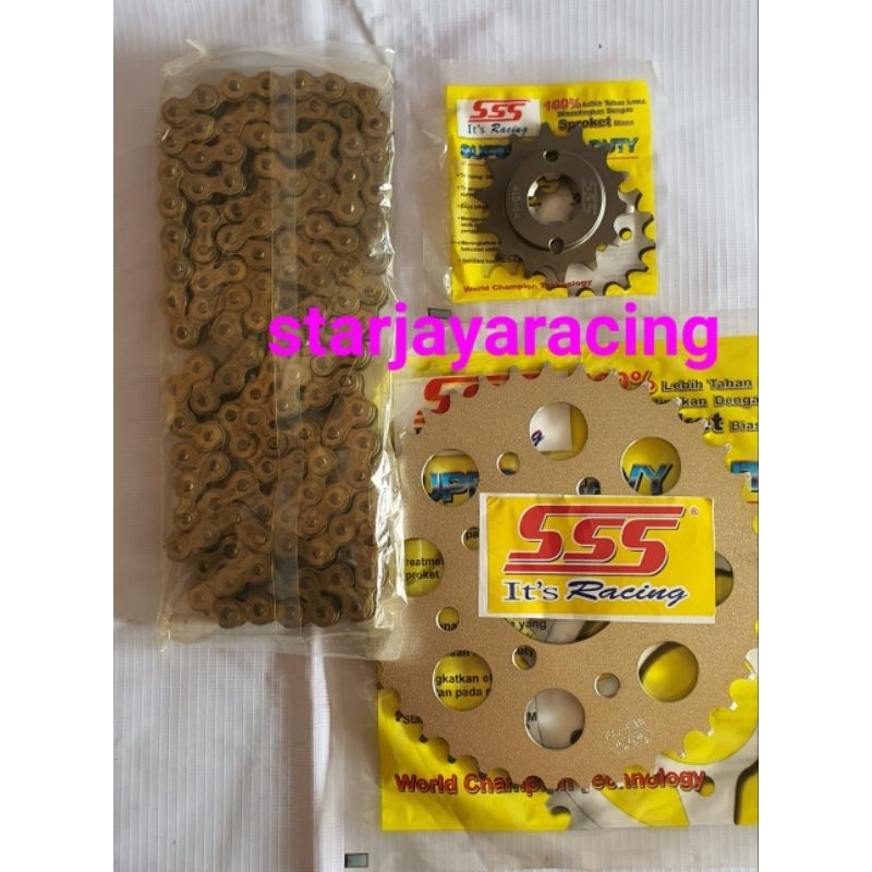 gir set paketan SSS rantai gold 428/415 motor F1ZR#cripton#alfa# jupiter z#jupiter mx old#mx new 135