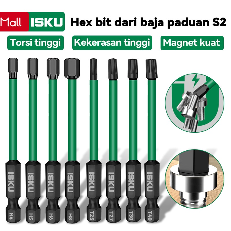 ISKU Magnetic kunci L Hex Key Baja S2  Set  8 pcs & Star bit set 9 pcs Mata Obeng