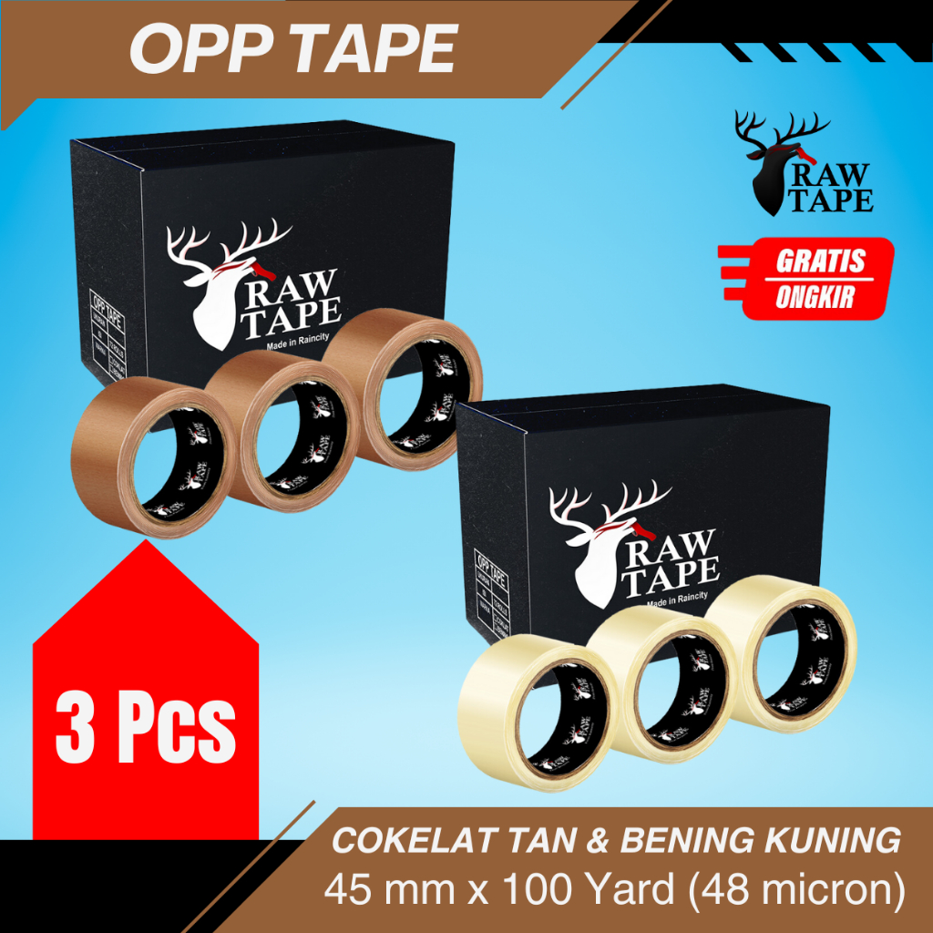 

Lakban Bening Cokelat 100yard x 45 mm 3PCS (48 micron) RAW TAPE