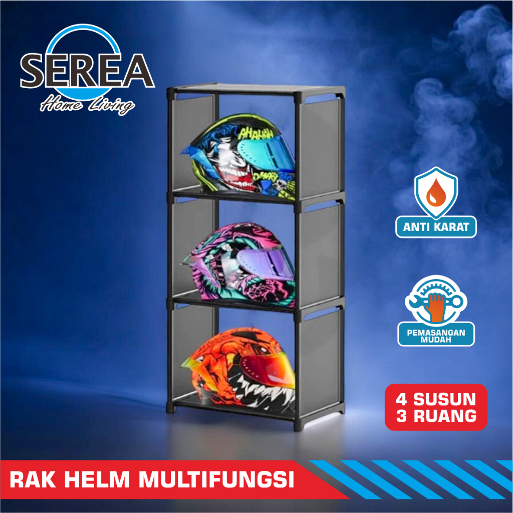 Rak Helm 4 Susun 3 ruang Multifungsi / Tempat Helm 4 Tingkat Multifungsi / Rak Helm 4 Susun Multigun