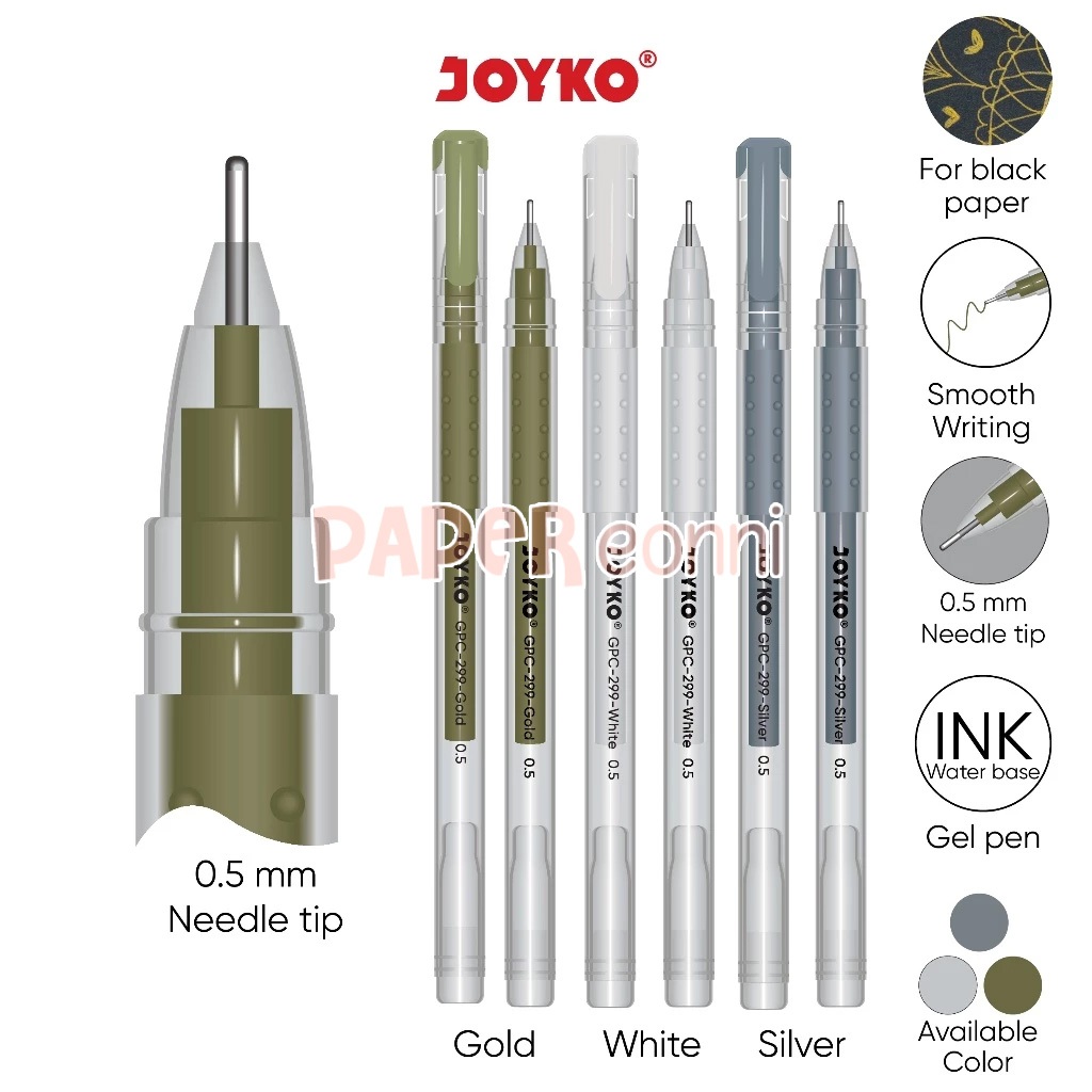 

Pulpen Gel Warna Joyko GPC399 White/Silver/Gold Premium Color 0.5mm