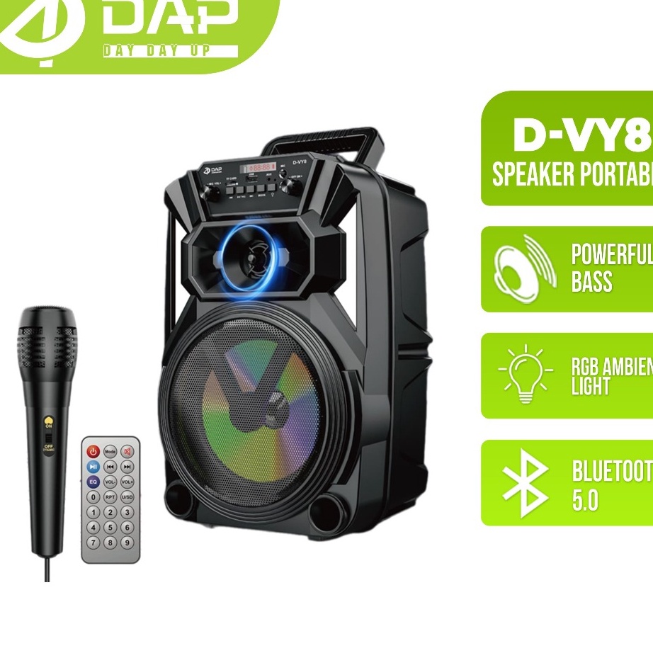 Terbatas Speaker Bluetooth Karaoke 8 Inchi Free Mic Bass Speaker Aktif Wireless  DVY8