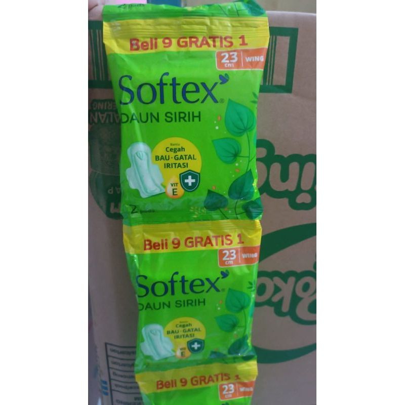 softex daun sirih 23cm double wing dan nonwing isi 10 sachet / renceng