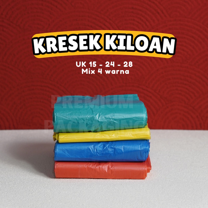Tas Kantong Kresek Kiloan Los ikat 1kg WARNA MIX / Kresek Kiloan Warna HD Los Warna Uk 15 24 28