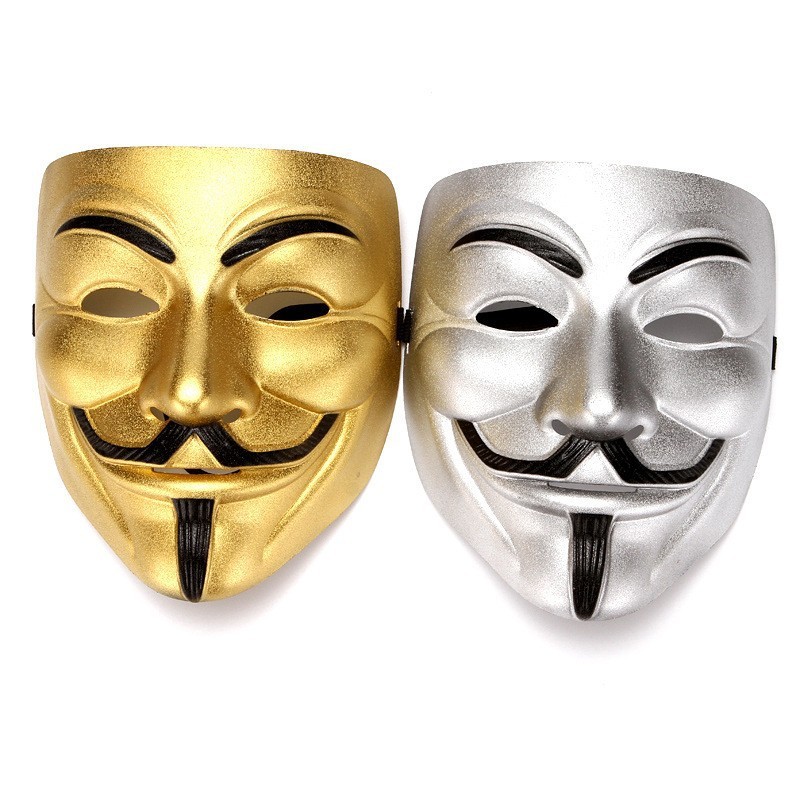 Special Edition - Topeng Hacker V for Vendetta Face Mask Guy Fawkes Topeng Hacker Gold Emas Silver P