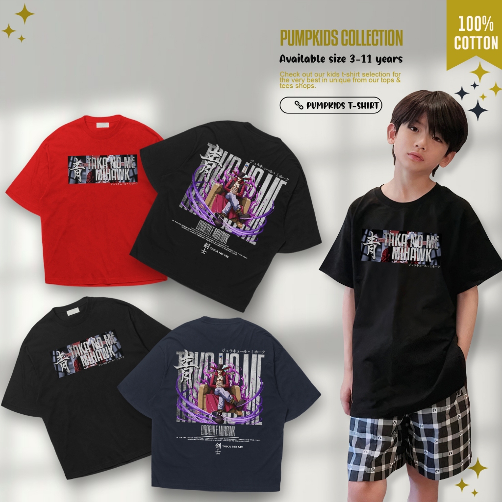 Japanese Anime Kids Tshirt Takanome Mihawk - Kaos Dracule Mihawk Shicibukai series Greatest Swordman