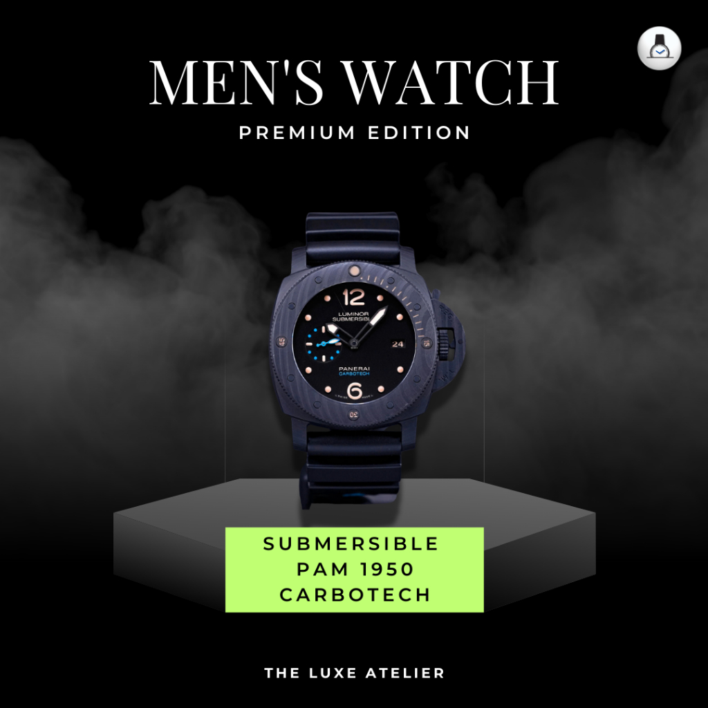 LUXURY MAN WATCH/JAM TANGAN MEWAH PRIA PANERAI CARBOTECH LUMINOR SUBMERSIBLE 1950 3 DAYS AUTOMATIC