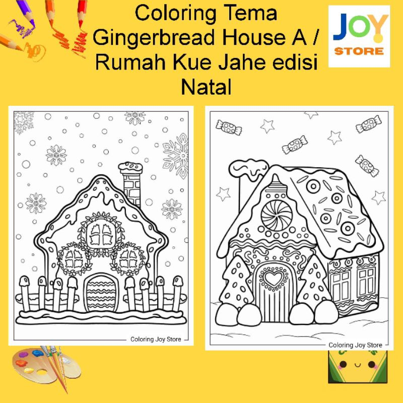 

Kertas Gambar Mewarnai ukuran A4 dan A5 150 gsm - Coloring Paper Tema Gingerbread House A / Rumah Kue Jahe edisi Natal Toko Joy Store