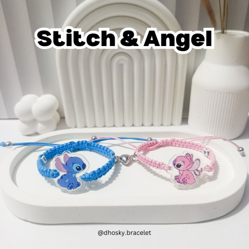 Gelang Couple Stitch & Angel - Custom Inisial, Magnet Couple dan Free Aksesoris Bracelets