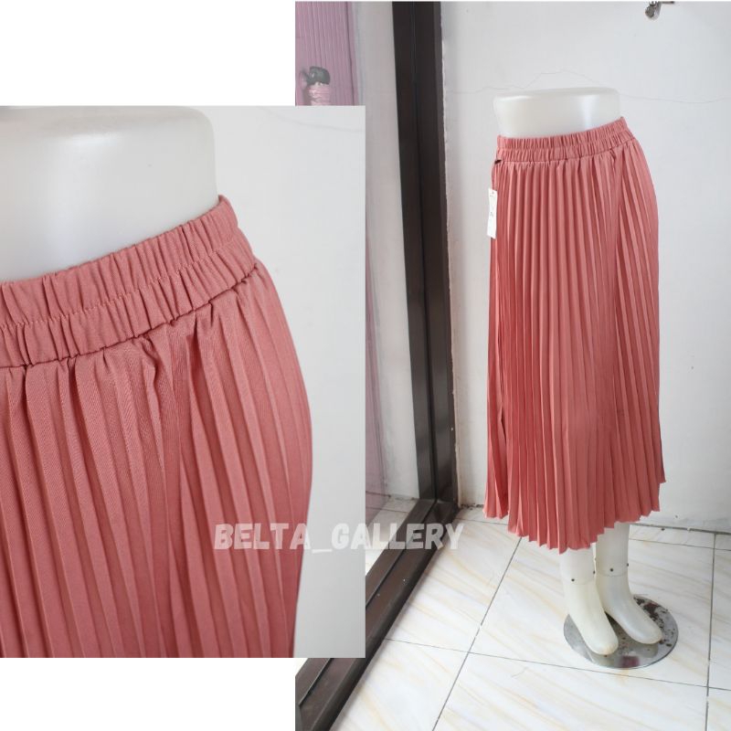 Rok 7 per 8 Wanita Dewasa Import Plisket Hyget 7/8 Premium Tebal Ori Midi Skirt Korean Style by NR