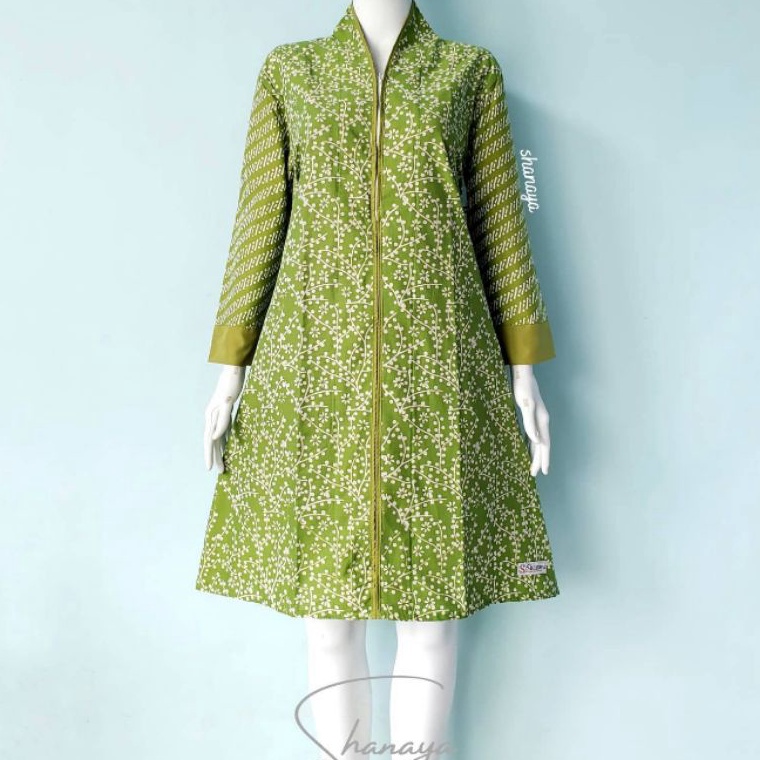 KODE P22J Shanaya Tunik Batik Aldena Garutan Dress Cap Baju Batik Wanita warna hijau ungu navy kunin