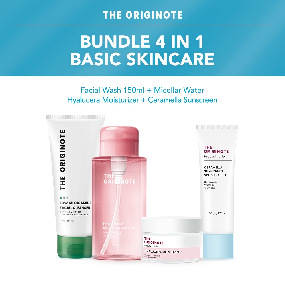 The Originote 4in1 Basic Skincare - Facial Wash Micellar Moisturizer Sunscreen Kit Melembabkan Gentl