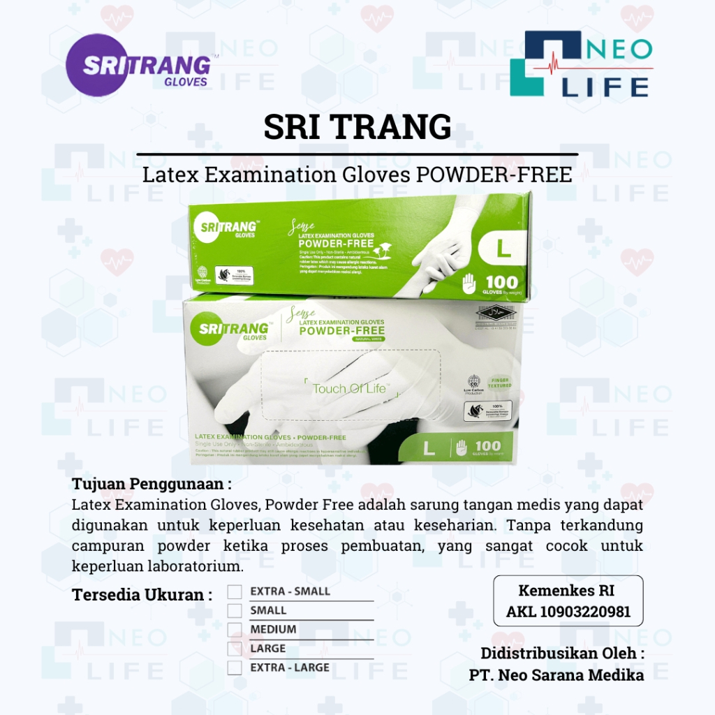 Sritrang Latex Examination Gloves - Powder Free
