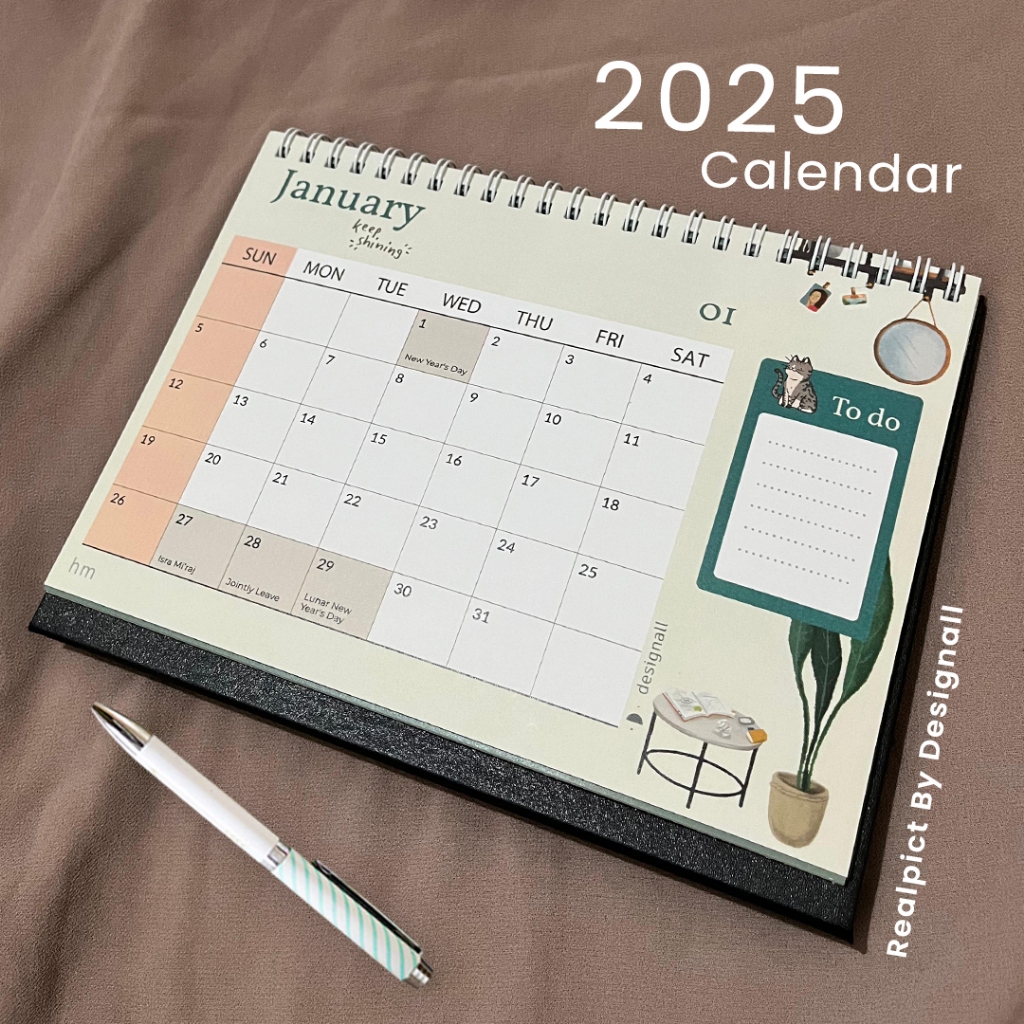 

Designall Kalender 2024 / 2025 Aesthetic Meja / Kalender Duduk Spiral HM