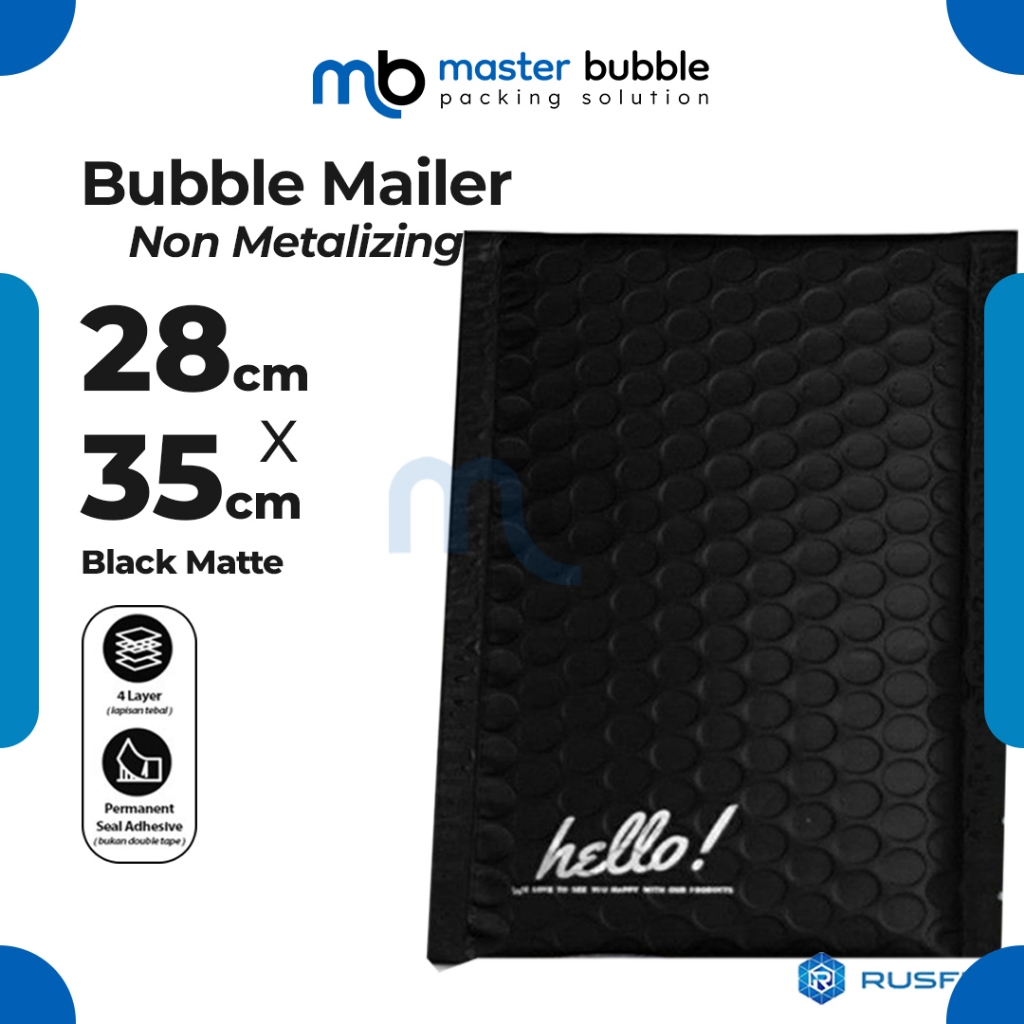 Amplop Envelope Bubble Mailer Hitam 28 x 35 cm / Security Bag Mailer - Rusfet Harga Ecer Satuan