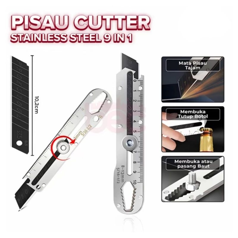 

Pisau Cutter Stainless Besar 9in1 Super Tajam Tahan Karat Pisau Alat Pemotong 1PCS