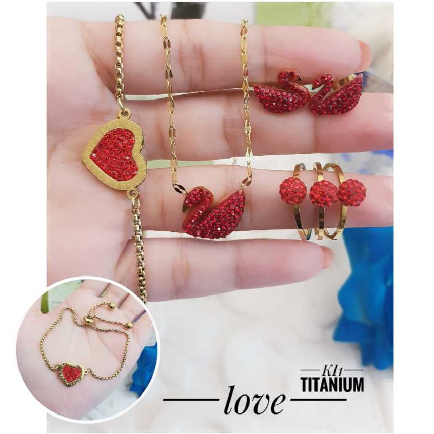 Set Perhiasan Titanium Permata Merah Ra09