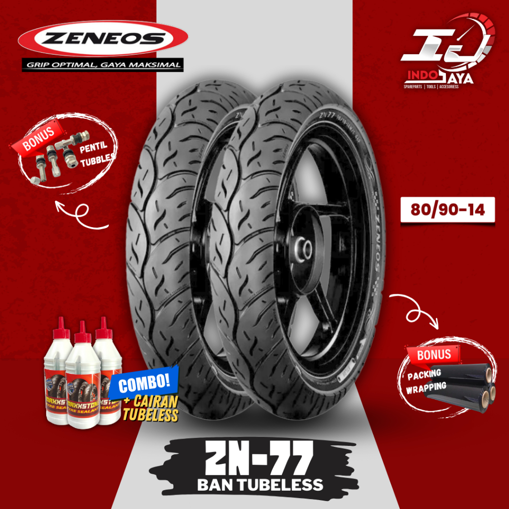 [READY COD] BAN LUAR TUBELESS ZENEOS ZN77 (80/90-14) RING 14 / RING 17 BAN MATIC DEPAN BELAKANG / ZN