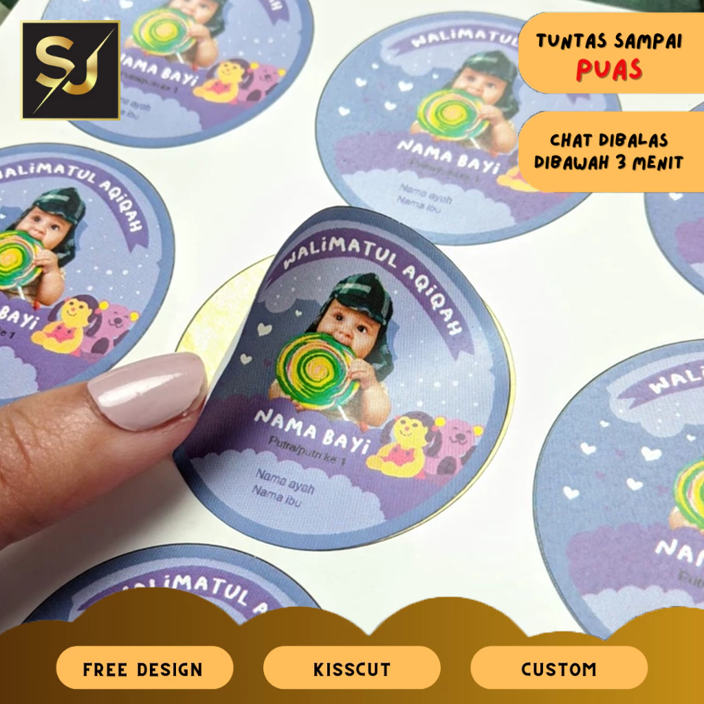 

2-4 Stiker Label Tasyakuran Aqiqah Bayi Sangjaya Sticker Nama Anak Ucapan Kelahiran Akikah