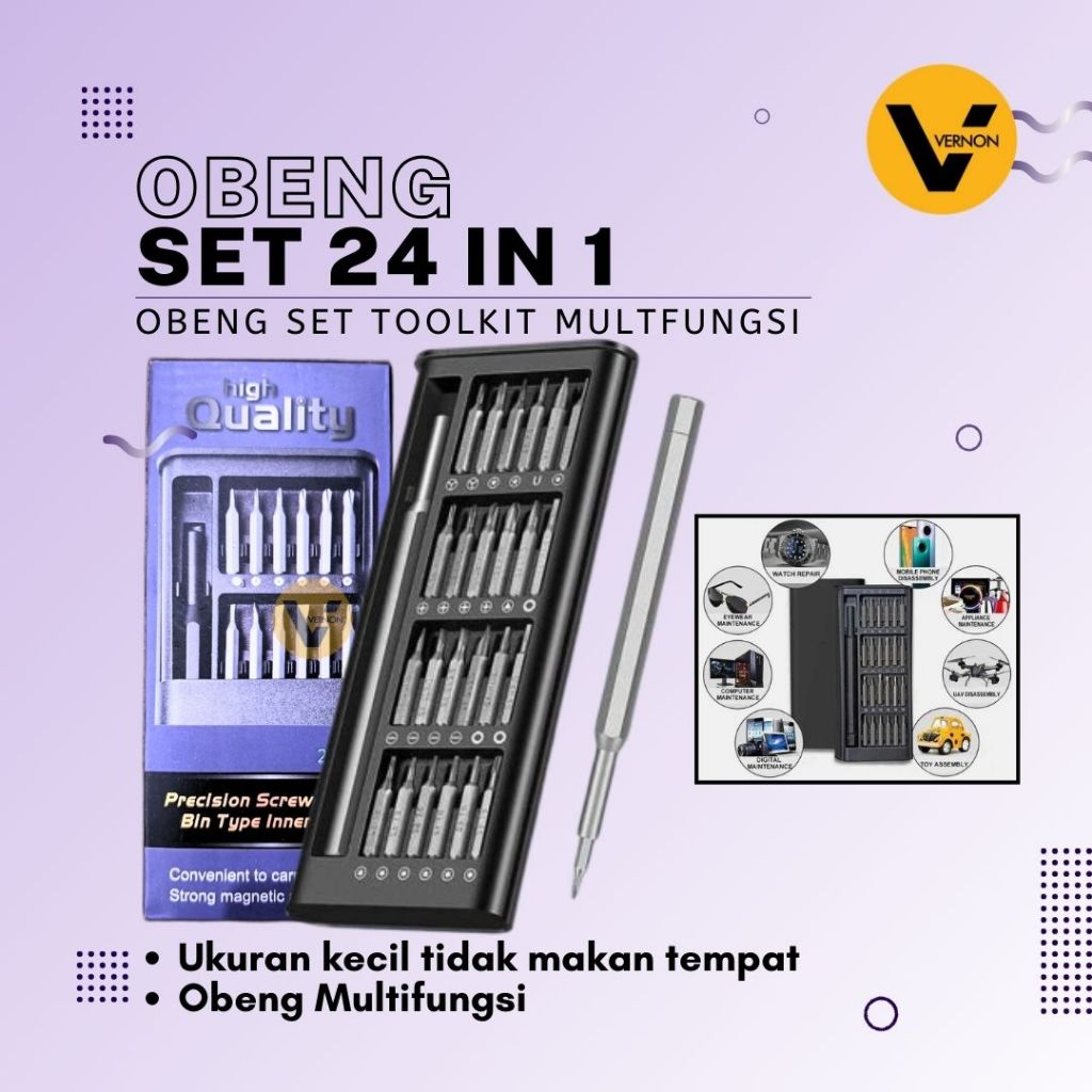 Obeng Set 24 in1 Obeng Set Tookit Obeng Magnetic Obeng Reparasi Handphone Laptop Jam