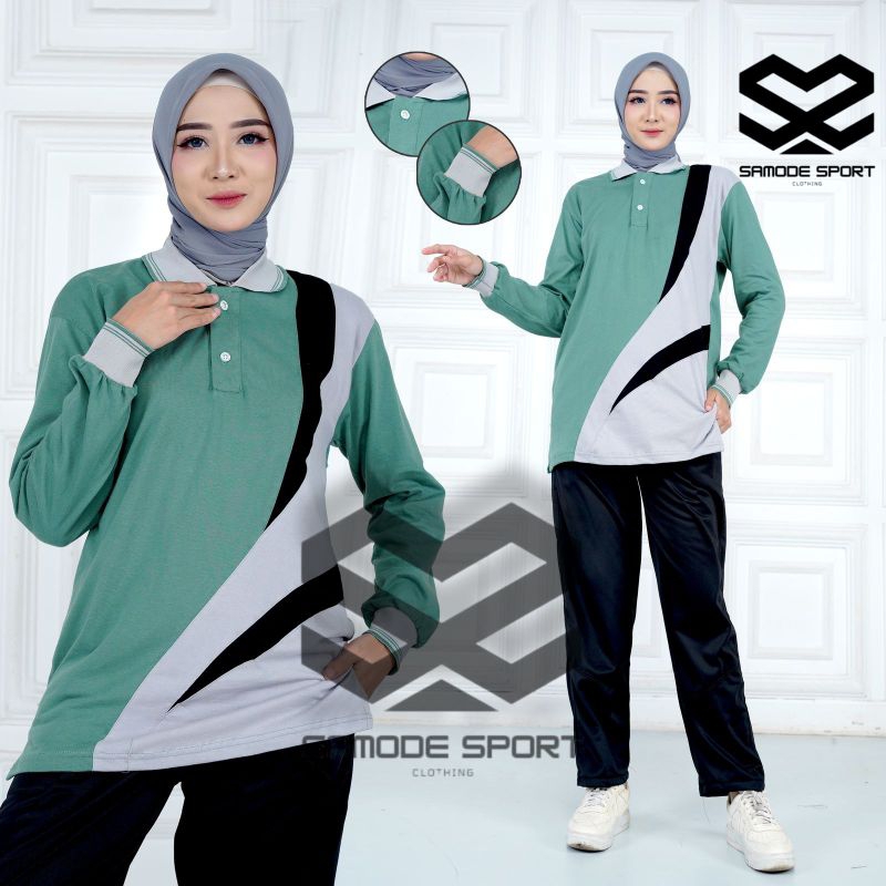 1 setelan baju olahraga pria wanita//set baju olahraga kerah lengan panjang