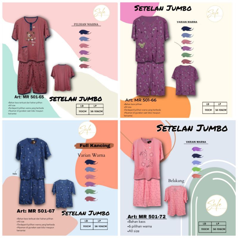 SETELAN BAJU TIDUR WANITA JUMBO CELANA 3/4 BAHAN KAOS