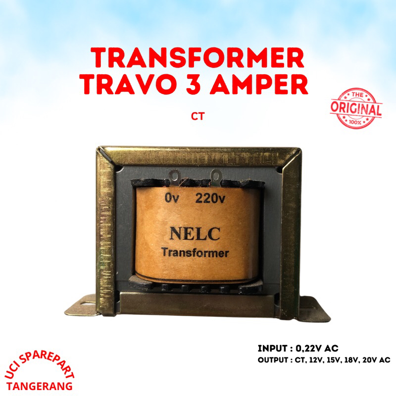 TRAFO 3A kecil CT 12V 15V 18V 20V CT TRAVO NELC