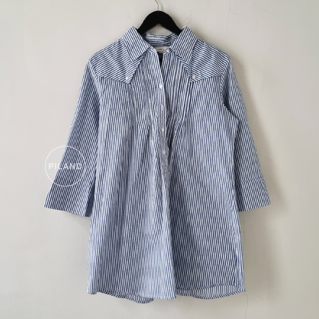 St yves Preloved Atasan Blouse Kemeja Salur Garis Wanita Ocean