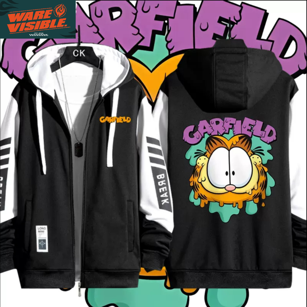WareVisible Jacket Hoodie ZIPPER GARFIELD Oversize Korean Style Unisex Jaket Fleece