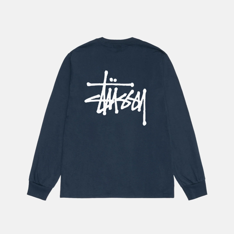 Stussy T-Shirt Oversize Basic Long Sleeve Tee Navy