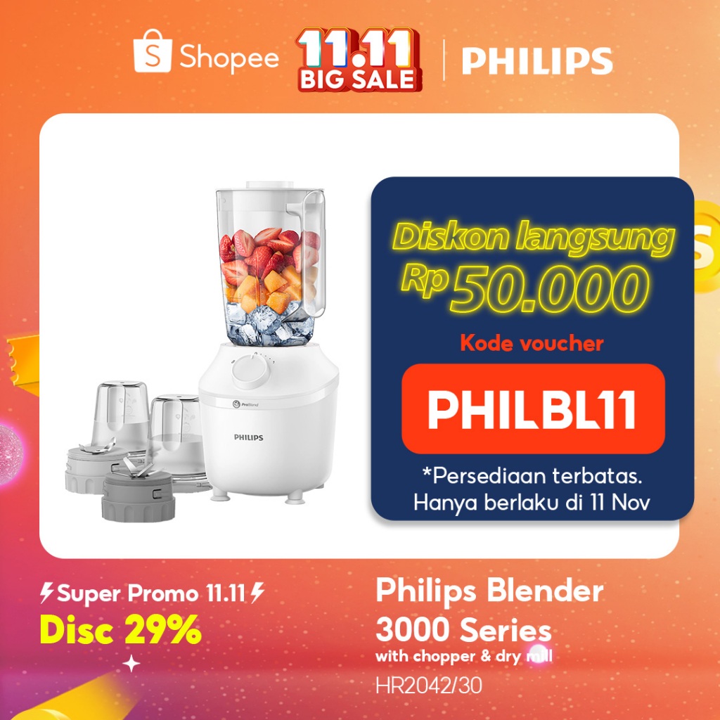 Blender Philips Plastik 1 Liter - 3000 series HR2042/30 - Blender Jus - Blender Juicer- Blender Terb