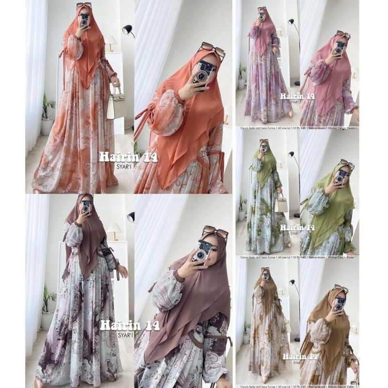 Gamis Syar'i Set Hijab Hairin #14 Gamis Saudi Maxi Dress Party Baju Muslimah Busana Muslim Dress Bus