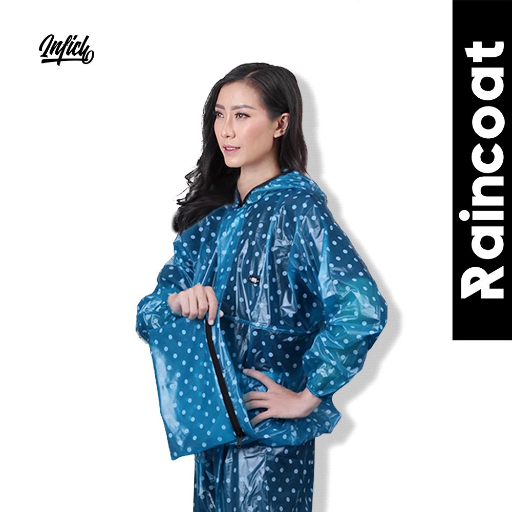 Jas Hujan Wanita Polkadot Bahan PVC Tebal Press Jahitan Inficlo Original