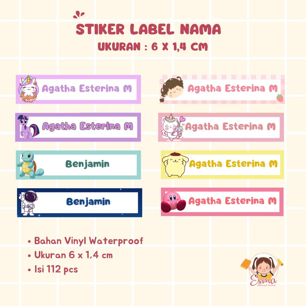 

Stiker Label Nama Custom Isi 112 Pcs Waterproof