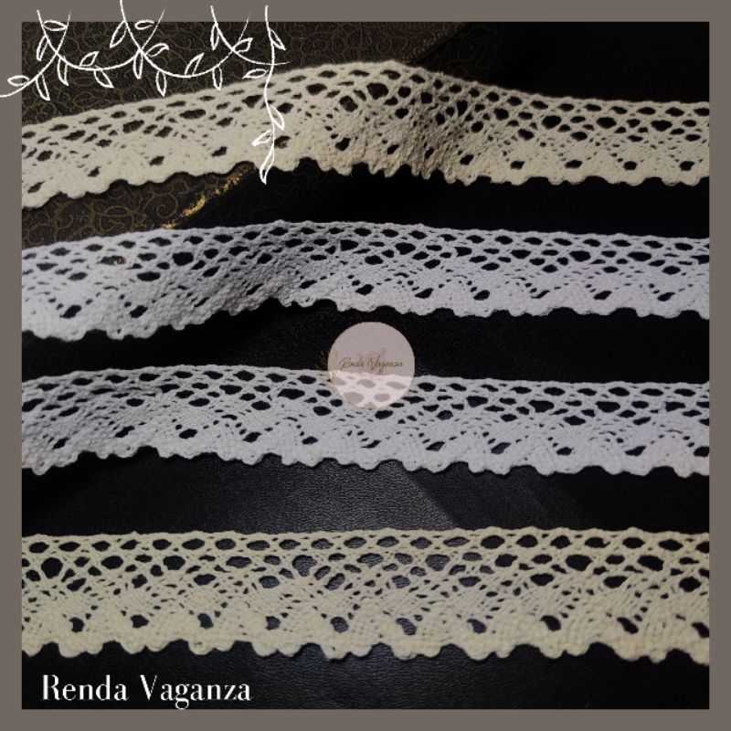 Renda Rajut Lebar 1cm, 3cm warna putih dan cream
