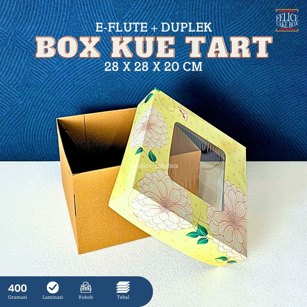 

BOX CORRUGATED MOTIF BUNGA MIKA 28X28X20 CM / DUS CORRUGATED KUE ULANG TAHUN / BOX EFLUTE KUE TART TINGGI / DUS KUE TINGGI EFLUTE MOTIF BUNGA